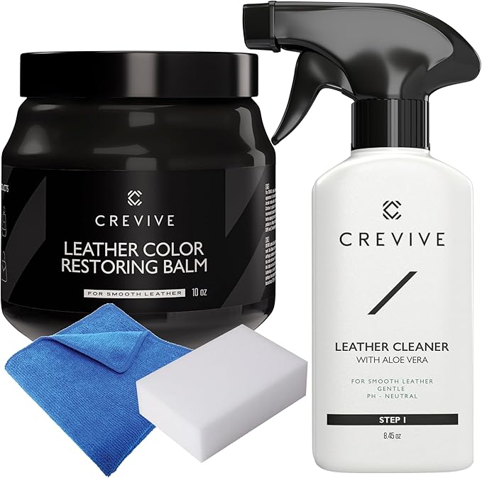 Leather Recoloring Balm Black 10 oz & Leather Cleaner 8.45 oz - Leather Color Restorer - Leather Restorer for Couches - Leather Balm Black