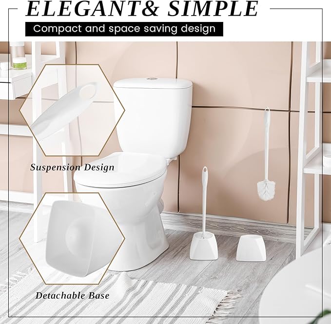 FoldTier 30 Sets Toilet Holder and Brush Set 16.14 Inch Toilet Bowl Cleaner Brush with Caddy Bathroom Scrub Plastic Scrubber with Long Handle for Bathroom Cleaning, Easy to Assemble (White)