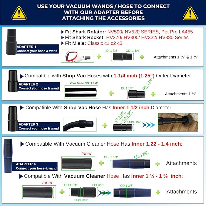 Replacement Vacuum Brush Head With 32MM Connection & 1-3/8-Inch to 1-1/4-Inch Adapter | Works on Low Carpet & All Floors | Horse Hair Hardwood Vacuum Attachment