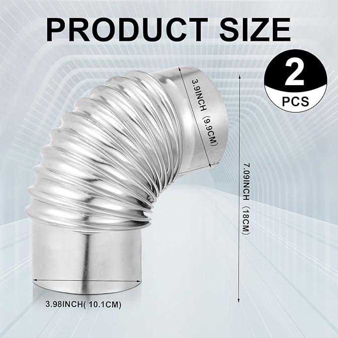Hicarer 2 Pcs 4 Inch 90 Degree Galvanized Dryer Elbow Vent Tube Connector Adjustable Dryer Vent Elbow Connector for 4" HVAC Duct Pipe Hose Ductwork
