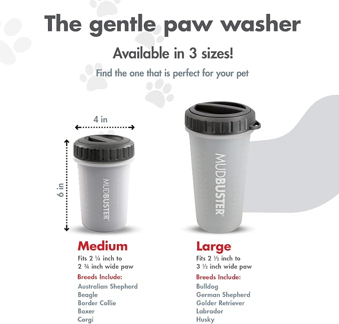 Dexas Lidded MudBuster Medium Dog Paw Cleaner, Light Gray, Fits 1.5"-2.5" Wide Paws, Gentle Silicone Bristles for Quick, Easy Cleaning
