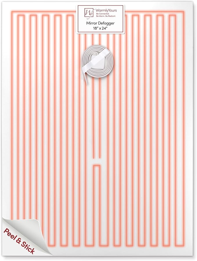 WarmlyYours Heated Mirror Defogger Rectangular 18x24 in. Self-Adhesive Anti Fog and Steam Electric Pad for Existing Bathroom Wall Mirrors