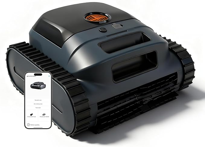 Cordless Robotic Pool Vacuum Cleaner, Intelligent Route Planning, Wall & Waterline Climbing, 120-Min Runtime, for Above Ground/Inground Pools up to 2000 sq. ft, APP Support,Orange