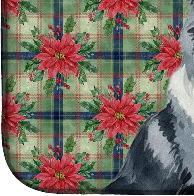 Caroline's Treasures Blue Merle Collie Christmas PoinsettIas Dish Drying Mat Absorbent Dish Drying Mat Pad for Kitchen Counter Dish Drainer Mat for Countertop, 14 x 21", Multicolor