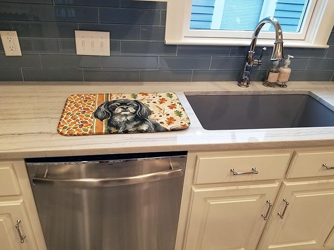 Caroline's Treasures Black and Tan Tibetan Spaniel Heirloom Fall Dish Drying Mat Absorbent Dish Drying Mat Pad for Kitchen Counter Dish Drainer Mat for Countertop, 14 x 21", Multicolor