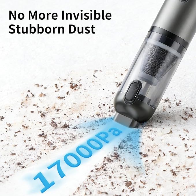 JFX Car Portable Cordless Handheld Vacuum Cleaner with 17000pa Suction Power, 4-in-1 Mini Cordless Vacuum with 3 Suction Mode, Type-C Charge, Handheld Vacuum for Small Jobs, Car, Office Desk, Keyboard