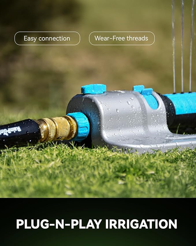 RAINPOINT Garden Hose Nozzle and Quick Connector Set, 7 Spray Patterns Heavy Duty Metal Hose Nozzle with Adjustable Flow Control, 3/4 Inch Solid Brass Quick Connectors for Easy Switching