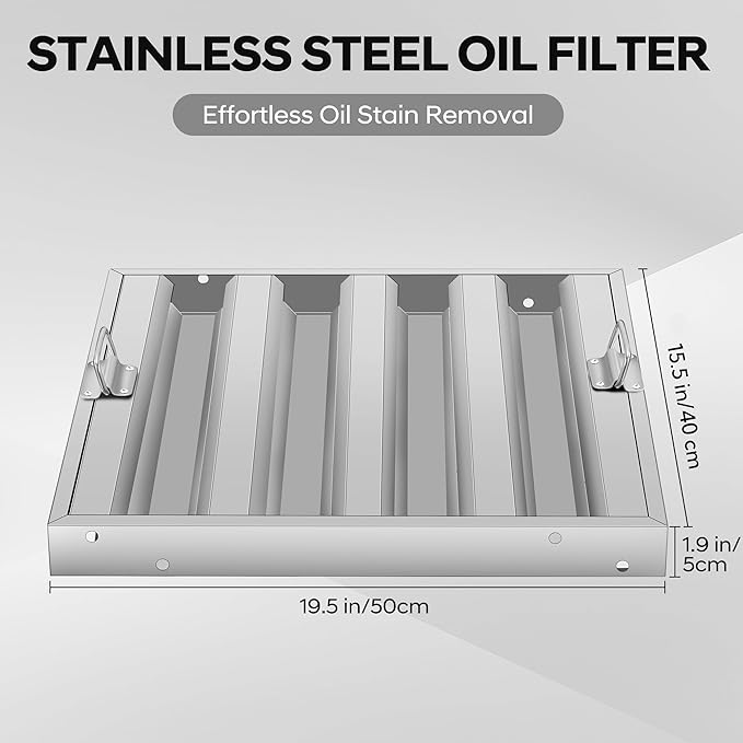 GarveeTech Hood Filters 19.5W x 15.5H Inch, 430 Stainless Steel, Commercial Kitchen Range Hood Baffle Grease Filter, 4 Groove, for Restaurant Exhaust Hood Systems, Easy to Clean (5 Pack)