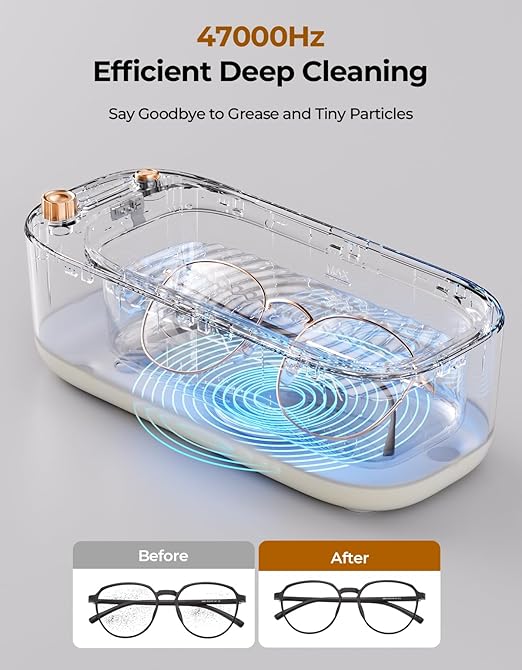 400ml Ultrasonic Cleaner Machine for Jewelry, Professional Electric Mini Cleaning Device with UV Light & 4 Modes for Glasses, Ring, Denture, Invisalign & Makeup Brush - Ivory