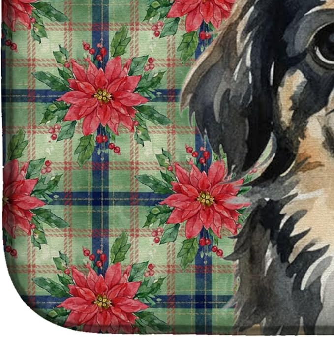 Caroline's Treasures Black and Tan Pekingese Christmas PoinsettIas Dish Drying Mat Absorbent Dish Drying Mat Pad for Kitchen Counter Dish Drainer Mat for Countertop, 14 x 21", Multicolor