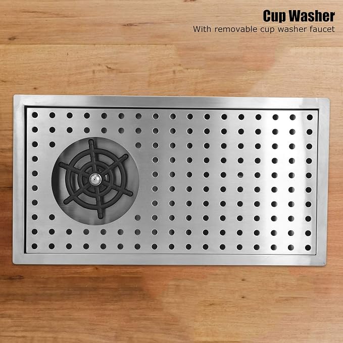 Fdit G1/2 Automatic Stainless Steel Cup Washer Cleaner Machine Rinser Pitcher Drain and Drip Tray Glass Rinser for Hotel Bar Pub Restaurant(2#)