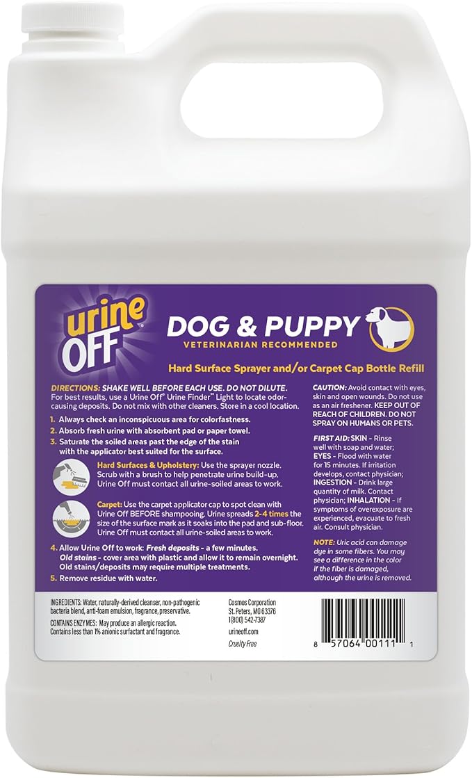 urineOFF Puppy & Dog Odor & Stain Remover| Fresh Scent Carpet Cleaner Spray | Bio Enzymatic Stain & Urine Odor Eliminator | Pet Safe Cleaner | 1 gal.