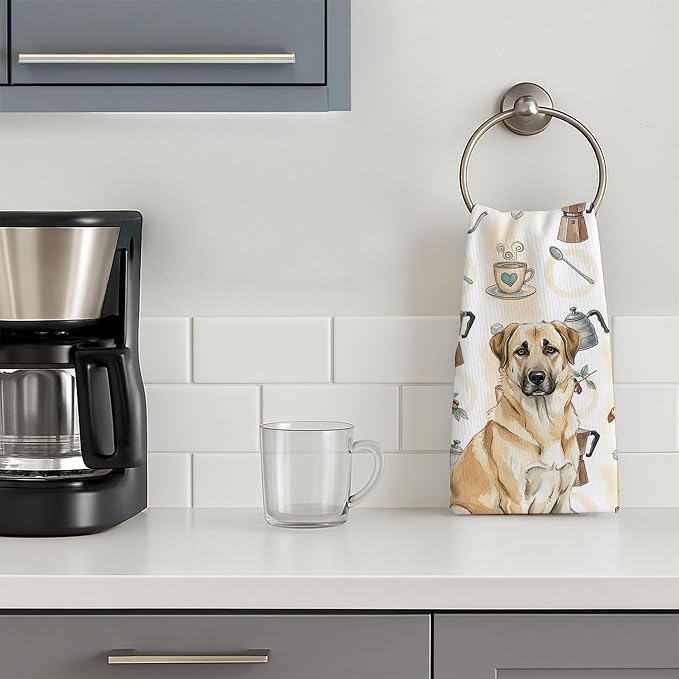 Caroline's Treasures Anatolian Shepherd Dog Coffee Bar Kitchen Towel Velour Plush Front and Cotton Loop Back Machine Washable