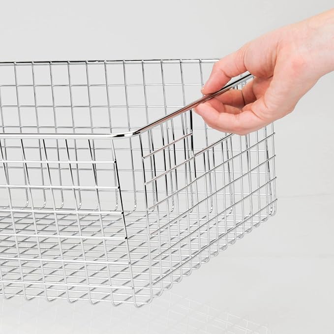 mDesign Metal Wire Food Storage Basket Organizer with Handles for Organizing Kitchen Cabinets, Pantry Shelf, Bathroom, Laundry Room, Closets, Garage - Concerto Collection - 2 Pack - Chrome