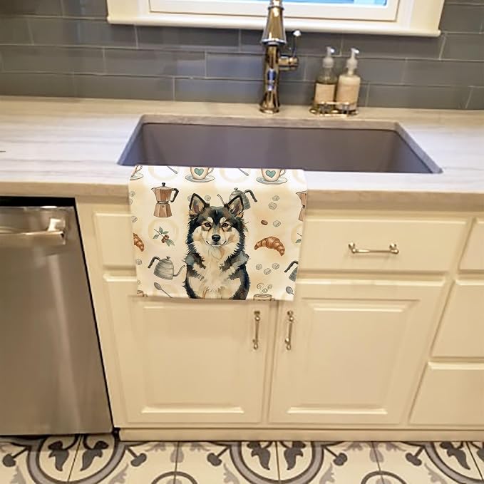 Caroline's Treasures Finnish Lapphund Coffee Bar Kitchen Towel Velour Plush Front and Cotton Loop Back Machine Washable