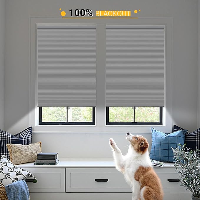 Blackout Cellular Shades Cordless Blinds Window Shades for Home, 38W x 64H, White(Blackout)