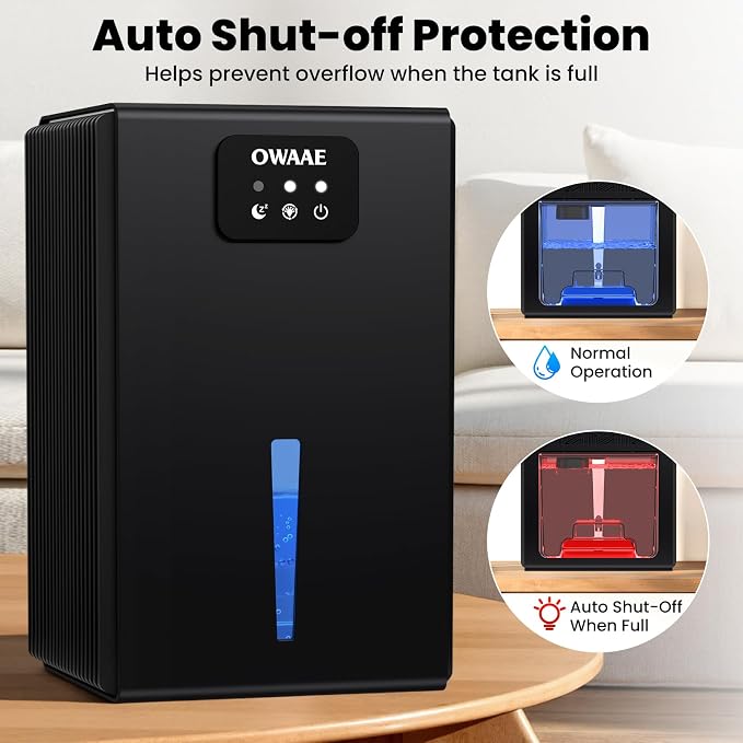 Dehumidifier, 1000 sq.ft Quiet Dehumidifiers for Home Bedroom Basement Bathroom with 95oz Water Tank, Sleep Mode Auto Shut-Off 7 Colors LED Light, Black