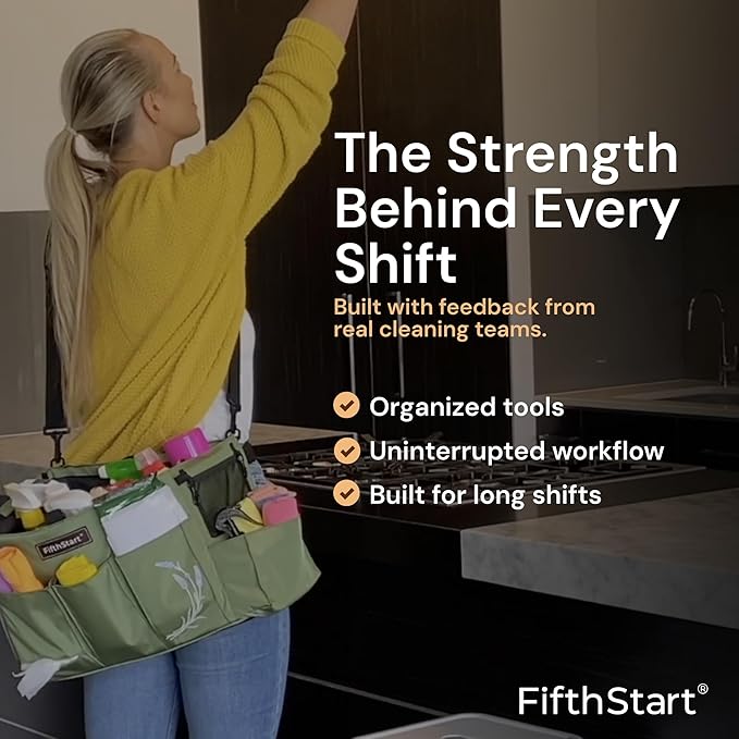 FifthStart Cleaning Supplies Organizer Tote & Caddy - X-Large, Black Nylon - Adjustable Straps for Cleaning Tote - 9 Pockets & Dividers in Organizer Bag - Durable Nylon Construction for Diaper Caddy