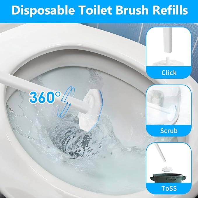 Kifmurase 100 Pcs Toilet Wand Refills Disposable Toilet Brush Replacement Heads, Disposable Sponge Refill Heads Household Cleaning Bathroom Cleaners Compatible with Most Toilet Brushes