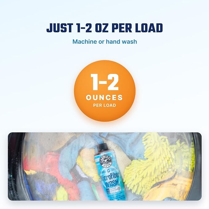 Chemical Guys Microfiber Wash Detergent, Concentrated, Fresh Citrus, 64 oz | Microfiber-safe concentrate for towels, mitts, and pads; lifts dirt, grease, and wax, restores softness, no softener needed