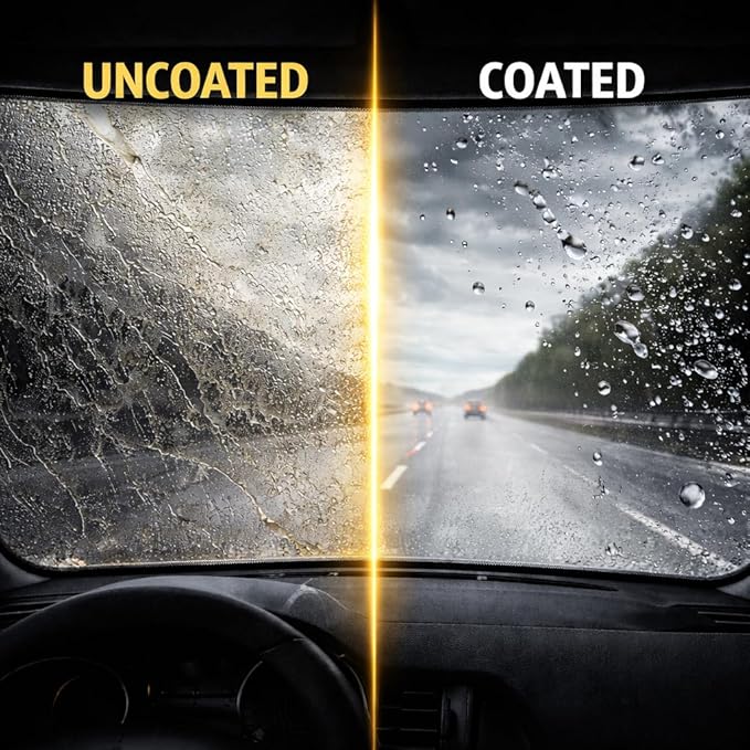Glass Coating 20ml – Hydrophobic Ceramic Coat for Windshields & Windows | Water Repellent Protection for Glass Parts | Enhanced Visibility, Spotless Finish, Long-Lasting Shine
