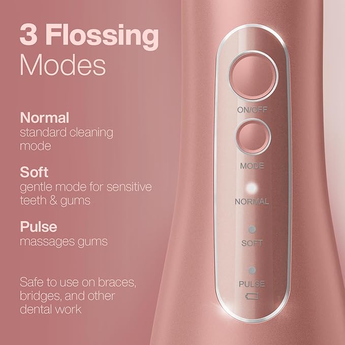 AquaSonic Aqua Flosser PRO - Rechargeable Electric Cordless Water Flosser for Teeth, Gums & Tongue - Waterproof Modern Design, 300ml Large Tank, 3 Modes, 6 Jet Tips, Deluxe Tongue Nozzle - Rose Gold