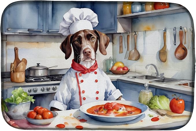 Caroline's Treasures DAC6299DDM Pointer The Chef Dish Drying Mat Absorbent Dish Drying Mat Pad for Kitchen Counter Dish Drainer Mat for Countertop, 14 x 21", Multicolor