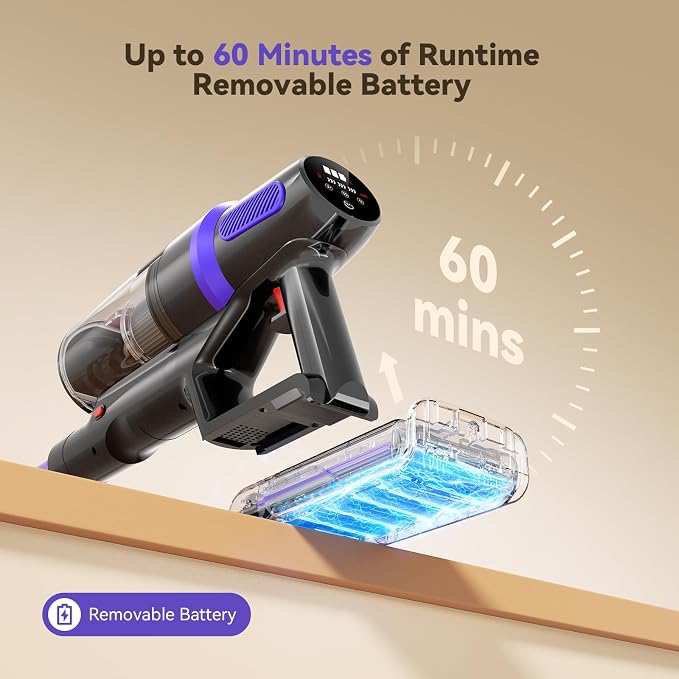 TechRise Cordless Vacuum Cleaner,450W 40Kpa Vacuum Cleaners for Home,Up to 60 Min Runtime,Tangle-Free Brush,8-in-1 Versatile & Self-Standing for Hardwood Floors, Carpets, Pet Hair
