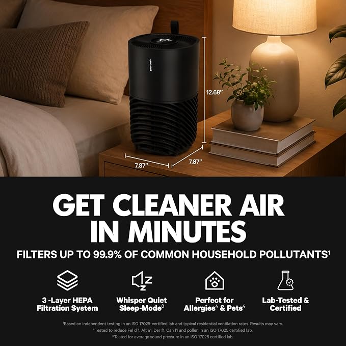 PuroAir 130i Smart Air Purifiers for Home Pets Allergies - HEPA + CarbonTech Filter up to 500X Stronger - Cleans Air Fast - Quiet Sleep Mode, Small Room Air Purifiers for Bedroom, Baby, Office (2PK)