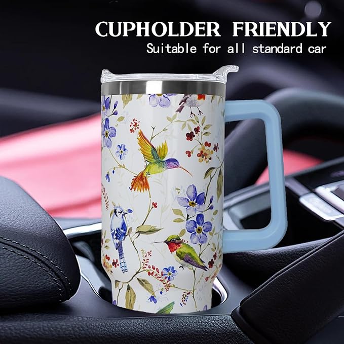 Ceovfoi 40 oz Hummingbird Tumbler with Handle Lid and Straw,Hummingbird Stainless Steel Coffee Tumbler Mug Cup Watter Botter,Bird Gifts for Bird Lovers Women, Hummingbird Stuff/Accessories