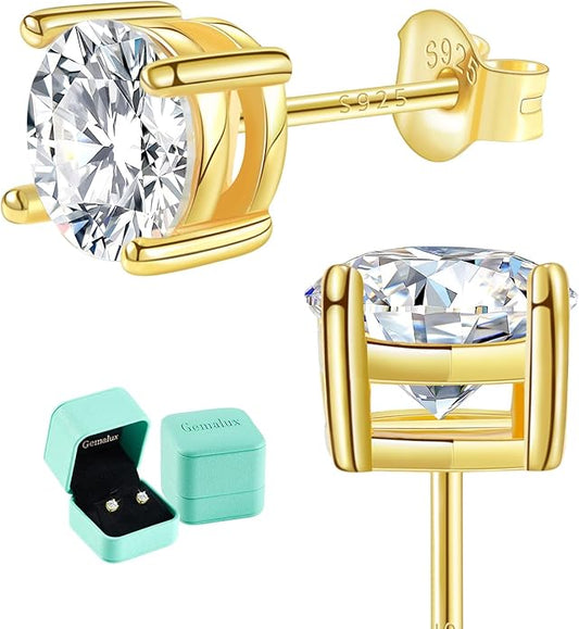 Moissanite Stud Earrings, 0.6–3.0ct Lab Created Diamond Earrings for Women & Men, D Color VVS1 Clarity, 925 Sterling Silver, 14K White Gold Plated, Hypoallergenic Solitaire Studs Jewelry Gift