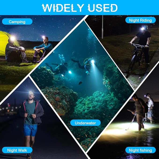 3000 Lumens Super Bright Diving Headlamp IP68 Waterproof Dive Flashlight Rechargeable Underwater Headlight with 3 Modes Perfect for Scuba, Night Snorkeling and Underwater Exploration