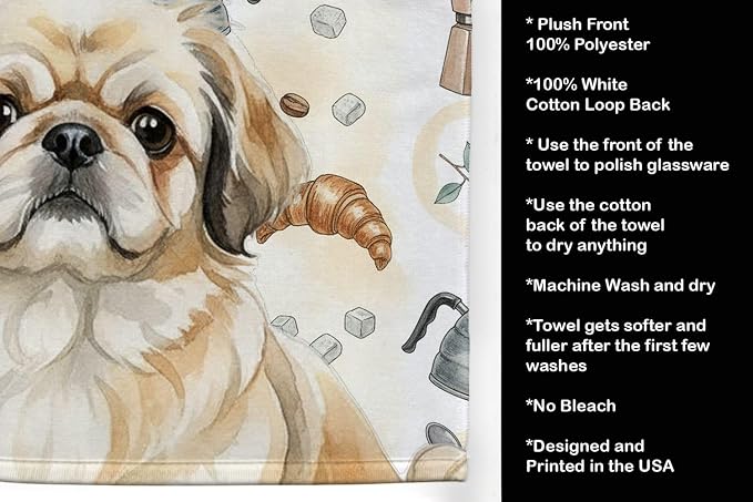 Caroline's Treasures Fawn Pekingese Coffee Bar Kitchen Towel Velour Plush Front and Cotton Loop Back Machine Washable