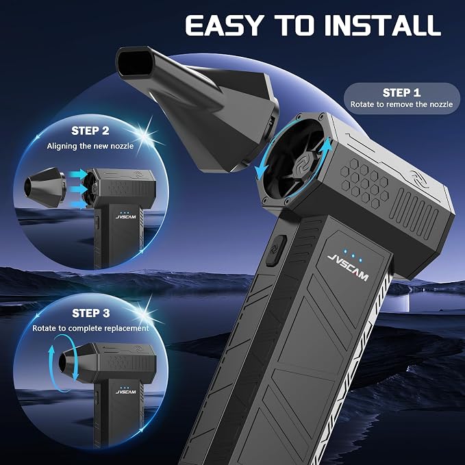 JVSCAM Compressed Air Duster - Electric Air Duster with Brushless Motor - 3 Gear Adjustable Cordless Air Blower - Rechargeable Air Duster for PC, Keyboard, Car, Outdoors, Home