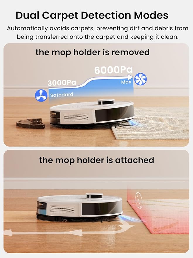 Lefant Robot Vacuum and Mop Combo, 8 Weeks Self-Emptying with Dual Dustbin Options, 6000Pa LiDAR Robotic Vacuum Cleaner with Precision Mapping, 240mins, Carpet Detection, WiFi/App/Alexa, M2S Pro