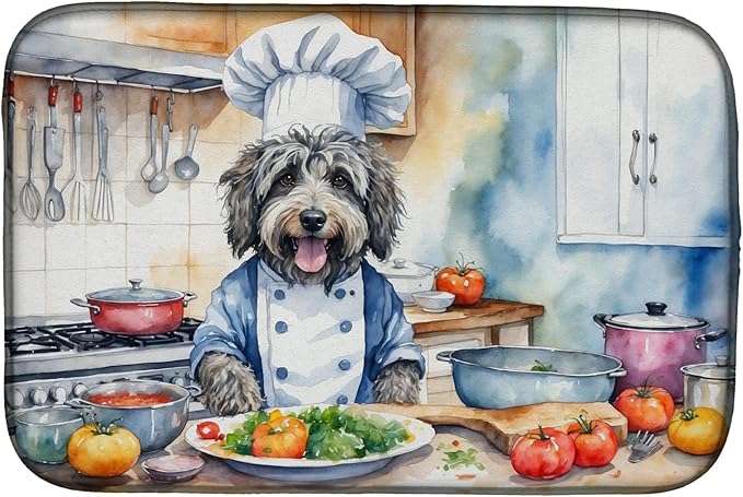 Caroline's Treasures DAC6203DDM Bergamasco Sheepdog The Chef Dish Drying Mat Absorbent Dish Drying Mat Pad for Kitchen Counter Dish Drainer Mat for Countertop, 14 x 21", Multicolor