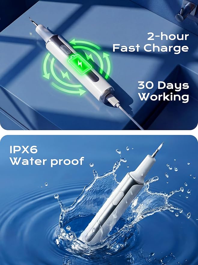 Plaque Remover for Teeth, 4-Mode Electric Tartar Remover with LED Light, Rechargeable Teeth Cleaning Kit, Dental Tools Set with 3 Replaceable Heads