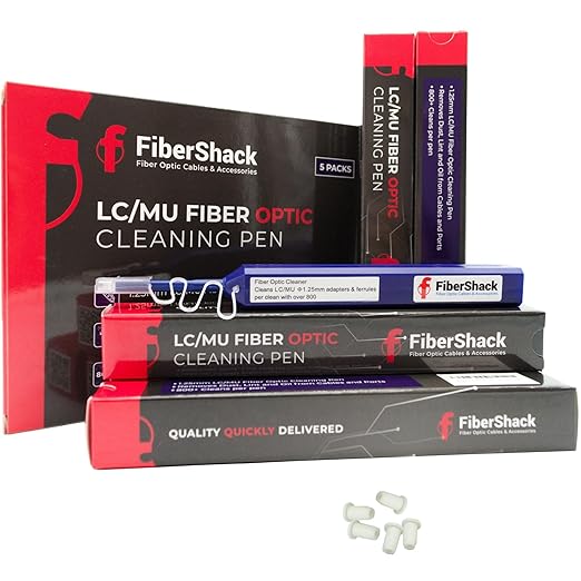 Fibershack - 1.25mm LC Fiber Cleaner Pen - 5 Pack - LC Fiber Optic Cleaning Pen with Dual Action Connector Cleaner & Endface Cleaning Action. Includes Dust Caps