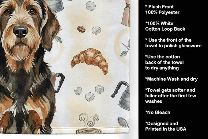 Caroline's Treasures Black and Tan Otterhound Coffee Bar Kitchen Towel Velour Plush Front and Cotton Loop Back Machine Washable