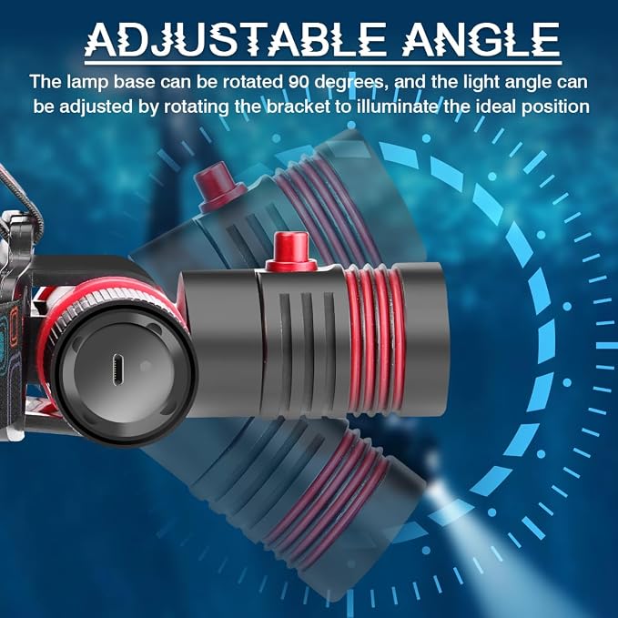 Scuba Dive Light 2000LM Super Bright Rechargeable Underwater Flashlight with IPX8 Waterproof, 3 Modes & USB Charging, Professional LED Diving Headlamp for Snorkeling, Caving, and Scuba Diving