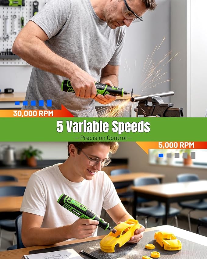 PHALANX Cordless Rotary Tool Kit, 30000 RPM/5 Speed, 8V Engraving Pen with 117 Accessories, Type-C Charging&LED Light, for 3D Printer Sanding, Polishing, Engraving, Wood Carving, Pet Grooming, Crafts