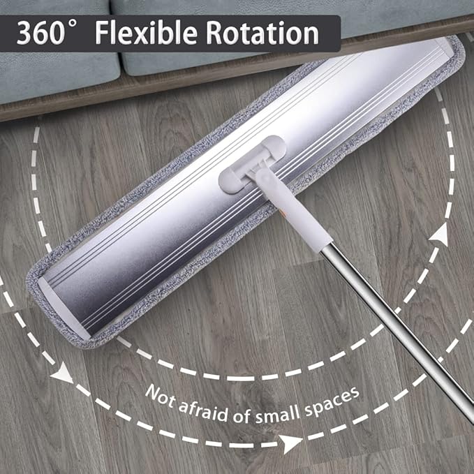 Flat Mop for Cleaning Floors Heavy Duty Microfiber Wet Mop Deep Cleaning for Hardwood, Tile & Laminate, Includes 4 Reusable Washable Pads and Adjustable Long Handle (32 in Mop Set)