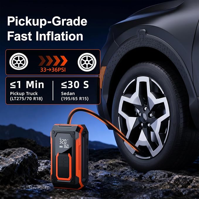 ZSX Tire Inflator Portable Air Compressor, 150PSI Cordless Air Pump for Car Tires, Dual Power - Battery & 12V DC, Portable Air Pump for Car Tires, Pickup Trucks, Jeeps, SUVs & RVs