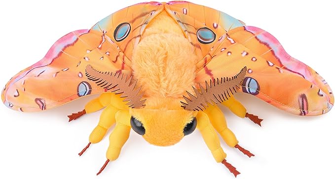 Moth Stuffed Animals Toy, Lifelike Yellow Moths Plush 11in, Realistic Soft Big Wing Plushies Figure Gift Collection for Kids