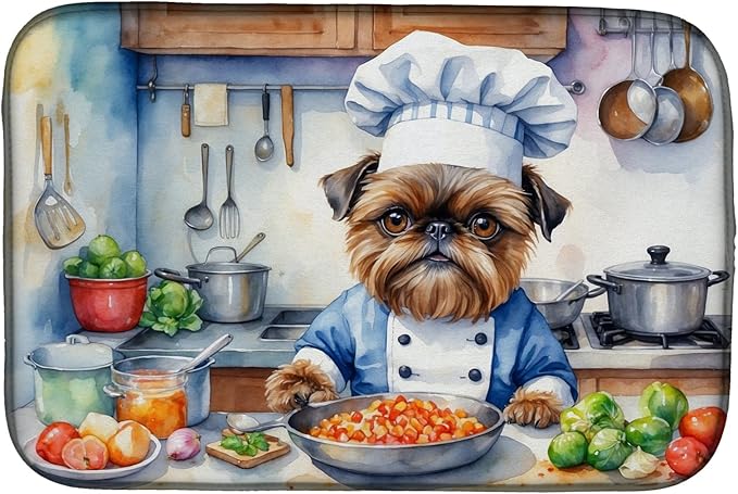 Caroline's Treasures DAC6222DDM Brussels Griffon The Chef Dish Drying Mat Absorbent Dish Drying Mat Pad for Kitchen Counter Dish Drainer Mat for Countertop, 14 x 21", Multicolor