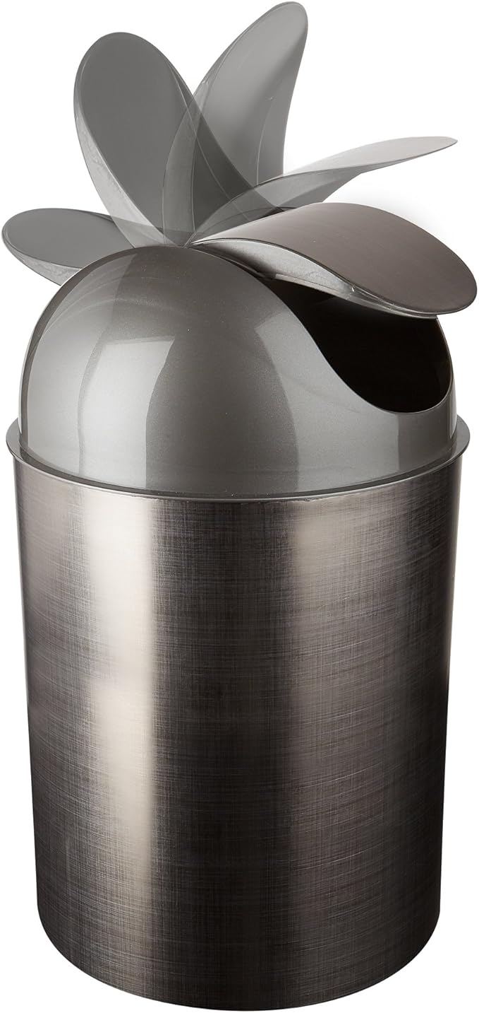 Umbra Mezzo, 2.5 Gallon Trash Can with Lid, Ideal for Small Spaces, Home and Office, Brushed Silver