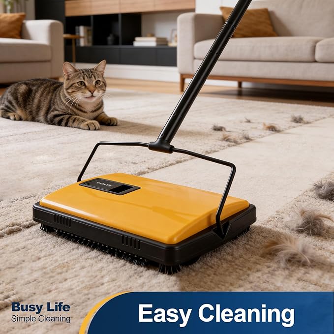 Yocada Manual Carpet Sweeper Cleaner Household Sweeper Hand Push Non-Electric Lightweight for Low&Undercoat Carpets Rugs Home Office Pet Hair Dust Scraps Paper Small Rubbish Cleaning 1*Extra Brush