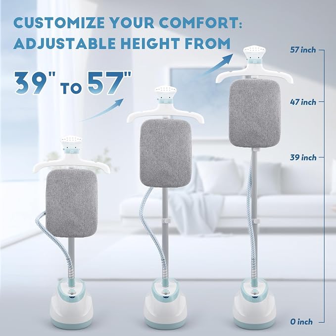 CGOLDENWALL 2-in-1 Standing Garment Steamer for Clothes with Flat & Hanging Iron Options, Powerful Wrinkle Remover, 1-Hour Continuous Steaming, Includes Garment Hanger, Ironing Board, and Gloves