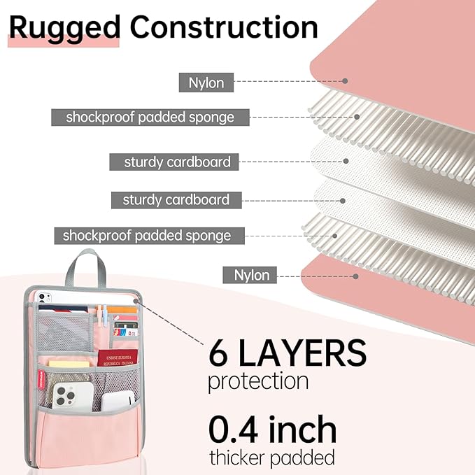 Slim Rugged Backpack Organizer Insert for Business Casual Men Women -13 Pockets,Padded Nylon,Max 14'' laptop- Pink