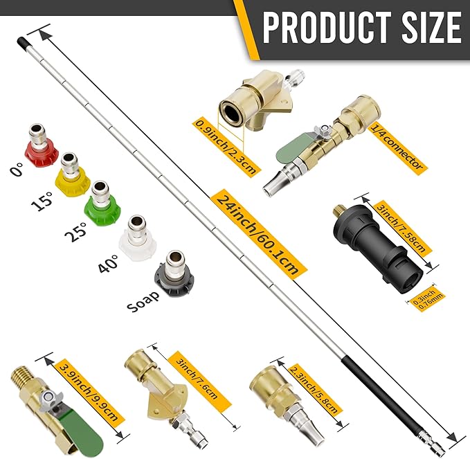 40" Radiator Cleaning Wand, 14-Hole Fan Spray Nozzle with 5 Tips, 304 Stainless Steel Round Tube, 4500 PSI High Pressure Washer Tool for Truck RV Heavy Equipment & AC Condenser
